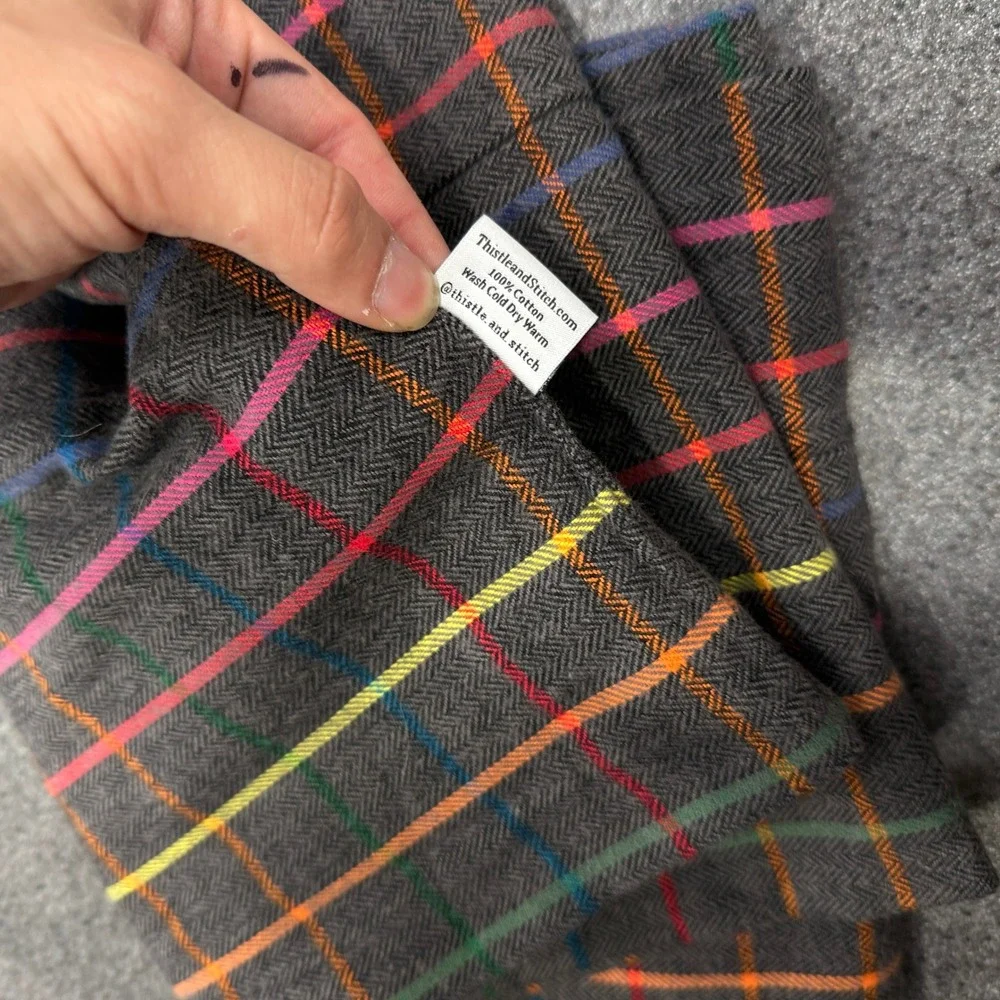 Thistle & Stitch Scarf Unisex OS Grey Rainbow Plaid Herringbone Cotton Excellent